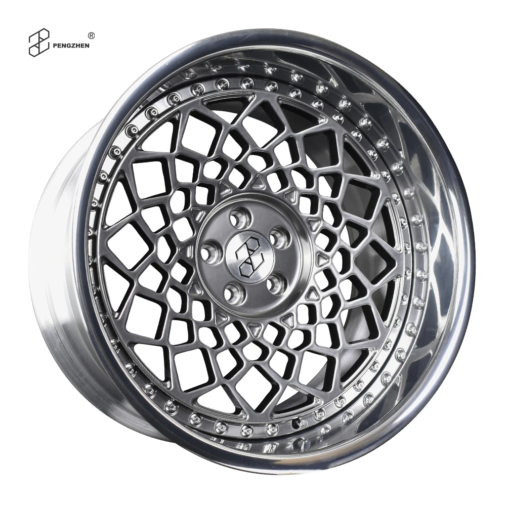 PENGZHEN Mesh Design Custom Hyper Black Deep Dish 2 Piece Forged Wheel for Any Car