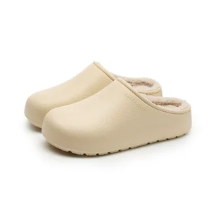 Waterproof Plush  Warm Slippers Women's Home Winter Non-slip Indoor Home Shoes for Women EVA anti-slip slippers