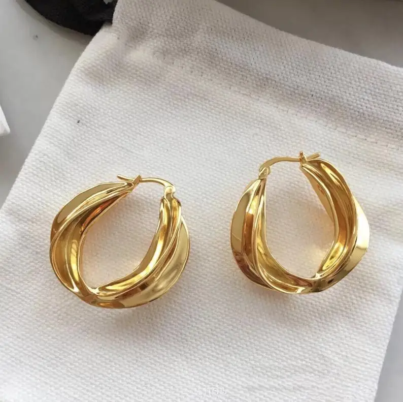 
 Серьги поставки 18k золотые ювелирные изделия большие серьги-кольца для женщин новые серьги-кольца  