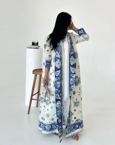 Factory Direct Pleated Long Coat for Women New Miyake Muslim Robe With Printed Windbreaker Long Style Plus Size Abaya