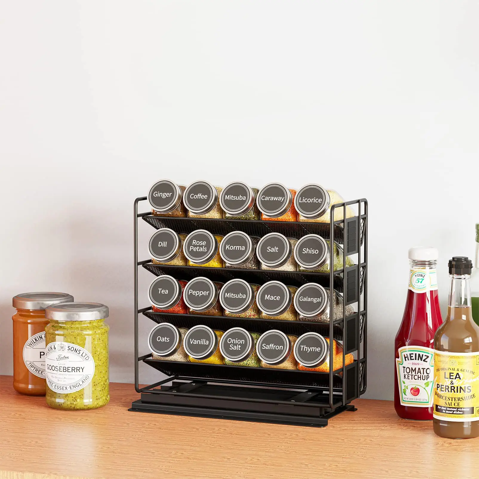 Kitchen Slide Spice Rack Countertop Stand Multi-layer Metal Kitchen Cabinet Storage Rack Removable Spice Bottle Rack