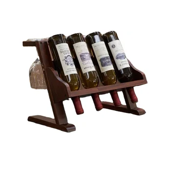 Home Decorative Customized Cup Holder Countertop Walnut Color Solid Wood Table Wine Rack
