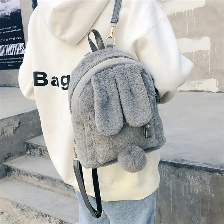 Grey Faux Fur Mini Backpack