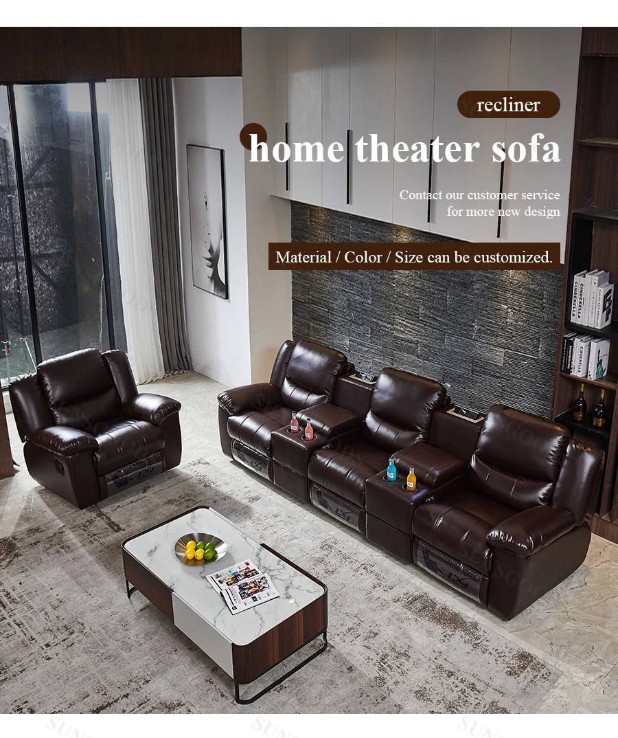 Multifunctional Leather Electric Recliner Mechanism Two Seat Vip Home