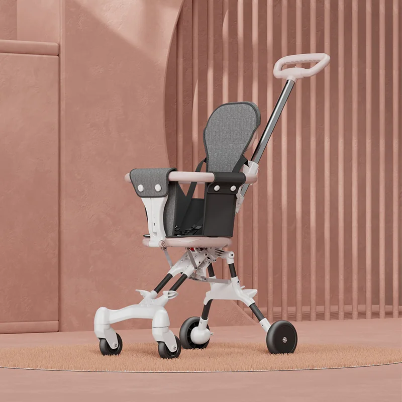 Multifunctional Linen Carrycot with 4 White Plane Wheels Hybrid Leather Scooter & Back Board for Baby Stroller