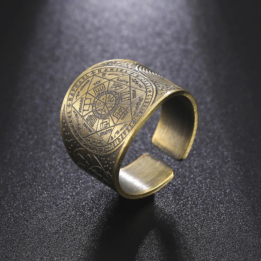 Seal of the 7 Archangels Protection Ring Amulet Metatron Cube Lilith Symbol the Secrets of King Solomon Vintage Jewelry