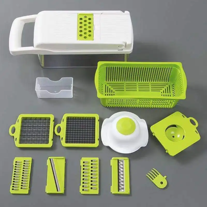 12 em 1 multifuncional cortador de legumes slicer shredders slicer com  cesta frutas batata chopper cenoura ralador - lojasoutletstore