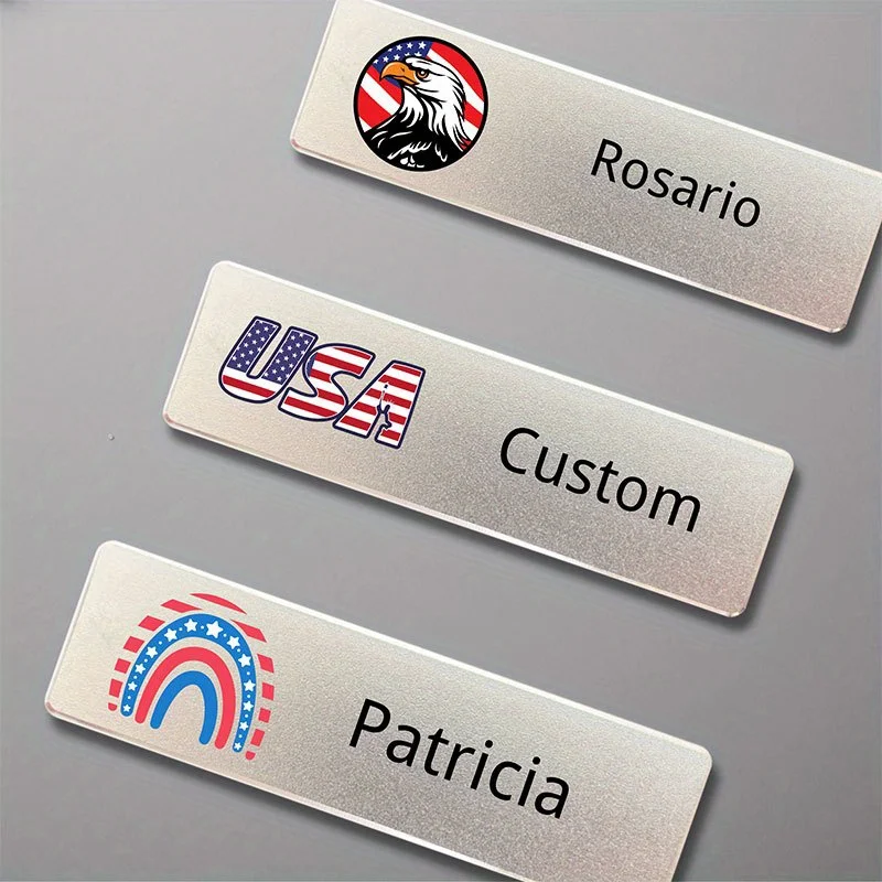 Custom Engraved Metal Gold Name Badges Tag Pins American Flag Aluminum ID Volunteer Paramedic Pins