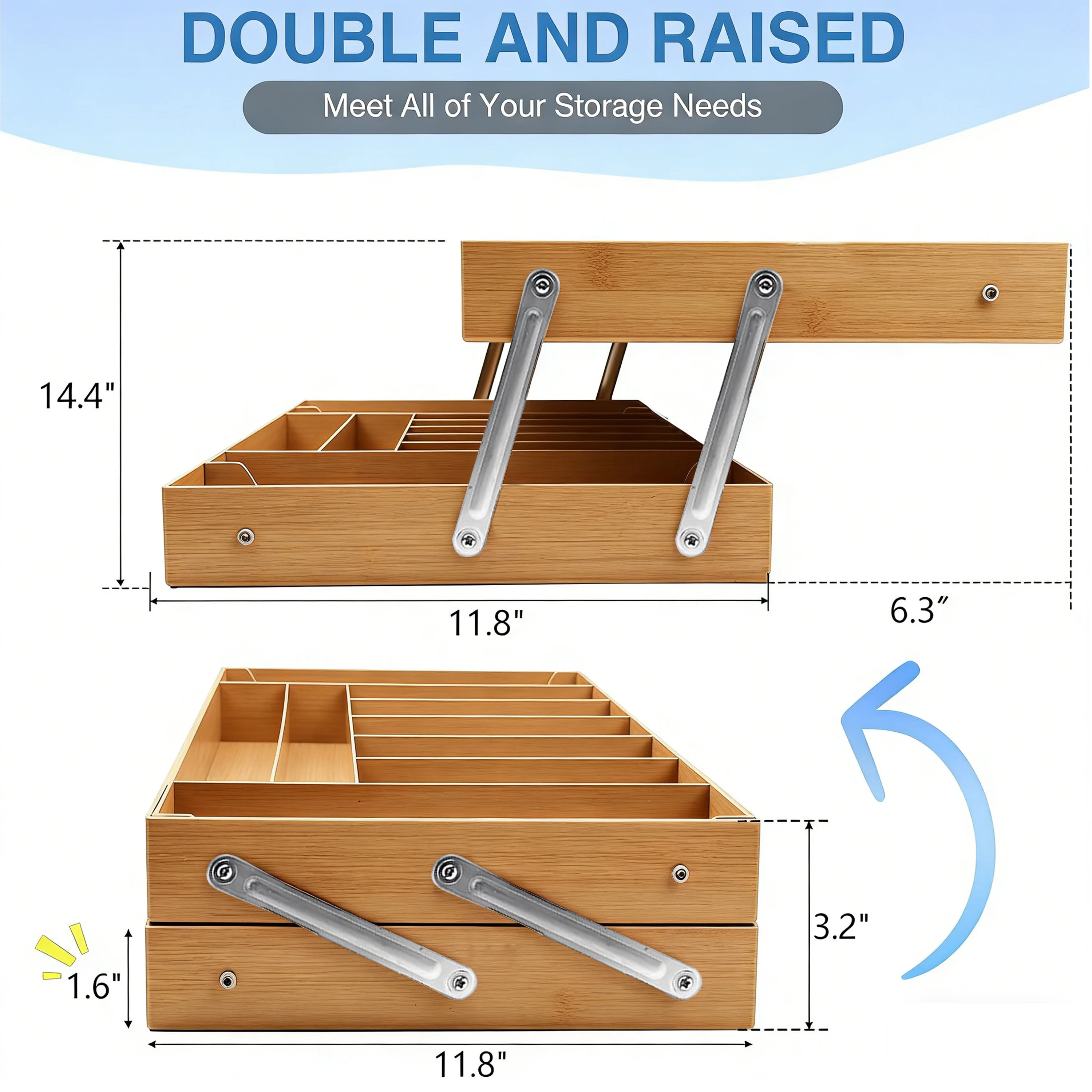 product custom  2 layer expandable tray multifunctional drawer organizer bamboo storage tray adjustable divider for office kitchen-6
