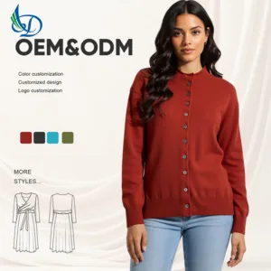 Women's Retro Knitted Sweater, Round Button Round Neck, Suitable for Autumn Wear