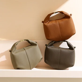 2025 New Women's Shoulder Bags Handbags Leather Bags Leather Dumpling Handbag with Zipper Closure
