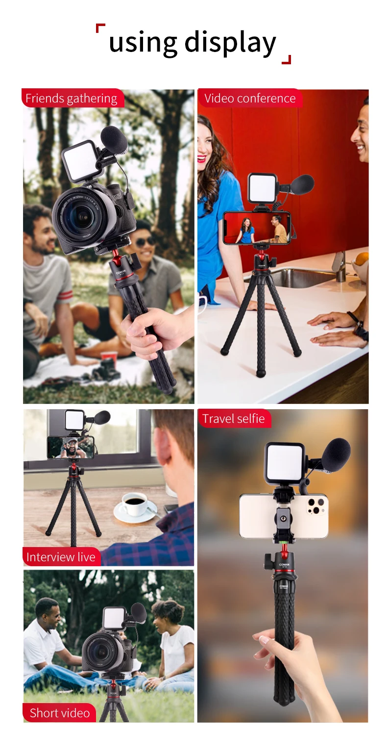 Coman Portable Flexible Vlogging Kit Video Recording Mini Octopus Tripod Stand Camera Smartphone Tripod For Mobile Phone