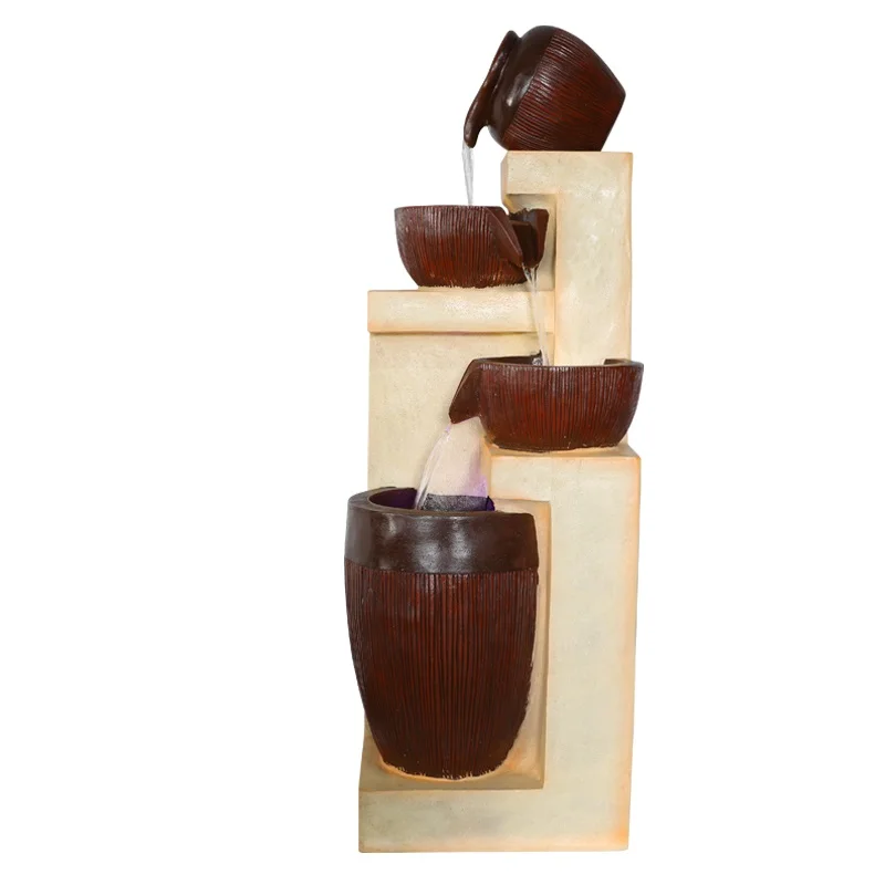 4 Tier Cascading Basins Tabletop Water Fountain With LED Light