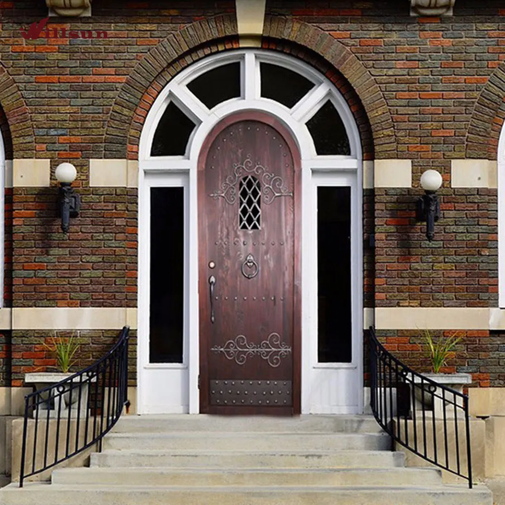 Factory Price Arch Main Gate Design Round Entry Doors With Vision Window Sidelites