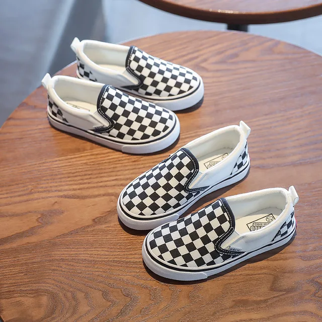 2024 Autumn New arrival Wholesale children slip on checkerboard shoes rubber sole baby canvas shoes EVA unisex laced loafers