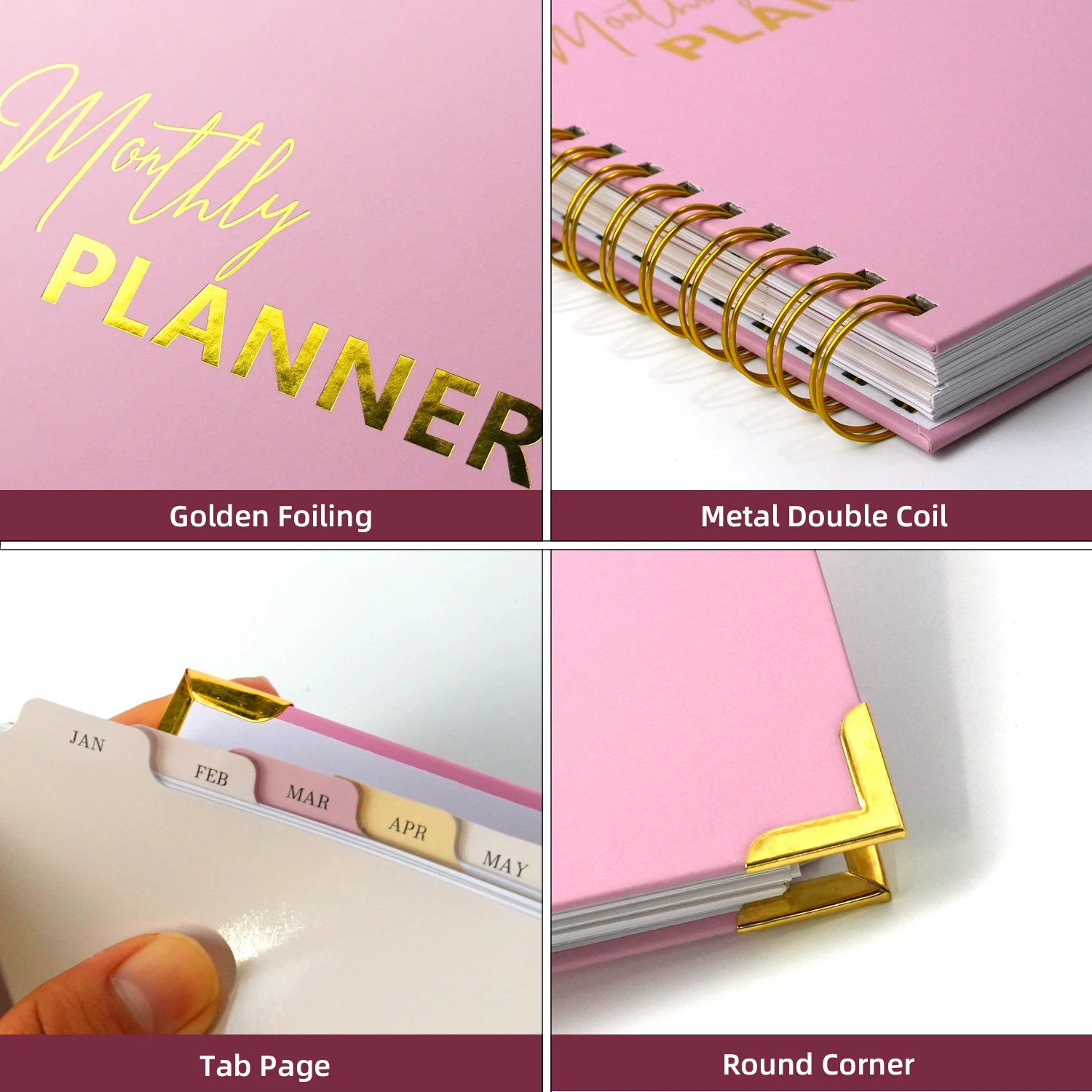 Custom Printed 2026 2027 Monthly Weekly Daily Law of Attraction Motivational Gold Foiling Hardcover Diary Planner Notebook
