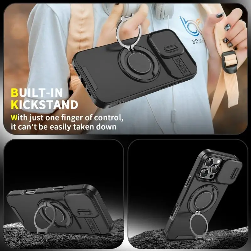 product for laudtec premium heavy duty rugged armor magnetic bracket case for iphone 17 16 15 14 pro max slide camera shockproof cover-6