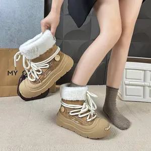 Ugly Cute Big Head Couple Snow Boots Women Winter Thickened Fur Upper Ankle Bootie PU Midsole Non-slip YL Round Toe