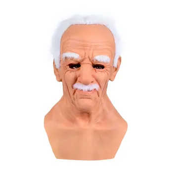 realistic full face grandpa white hair latex mask black short