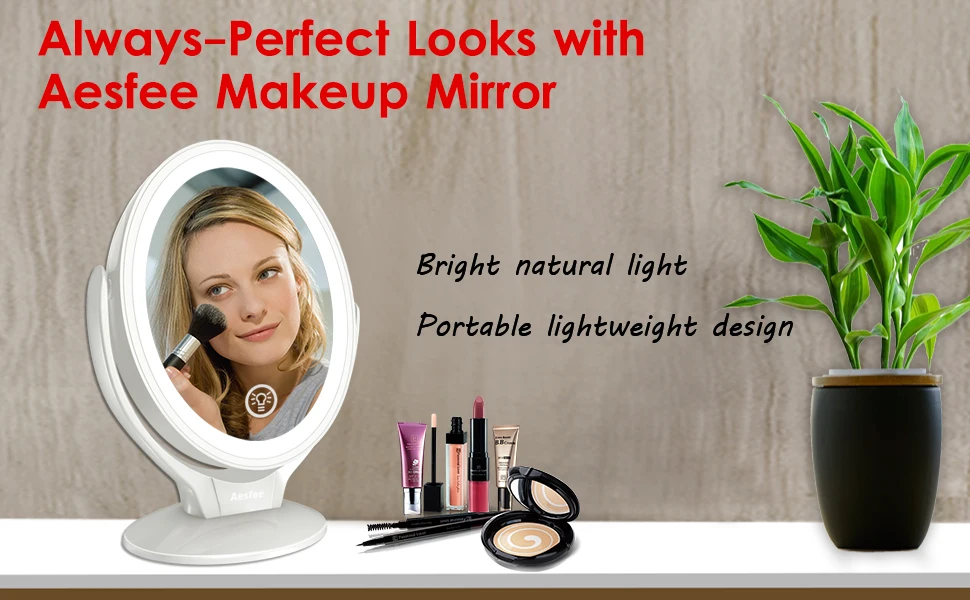 Wholesale Aesfee LED Lighted Makeup Vanity Mirror Rechargeable 1x/7x  Magnification Double Sided 360 Degree Swivel Magnifying Mirror white From 