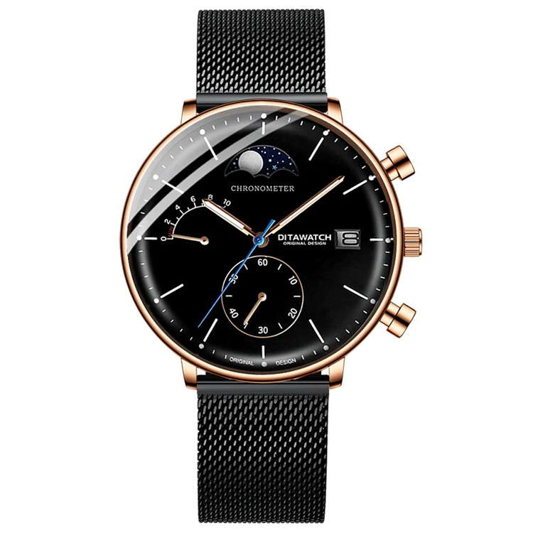 dita dts-p mens watch big dial moon phase quartz watch leather