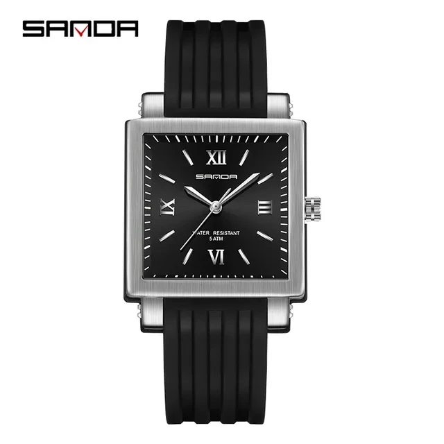 Sanda 3208 New Luxury Fashion Quartz Wrist Watch Girls Pointer Square Design Women's  Silicone Strap Wristwatches for Women Gift