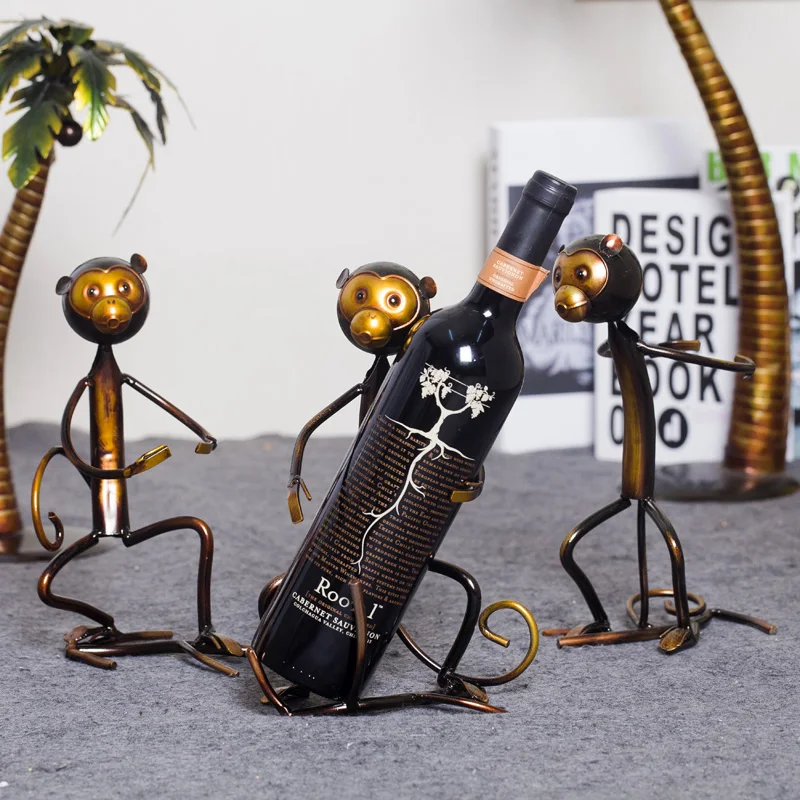 Monkey Shape Animal Wine Bottle Holder Metal Display Wine Rack Wine