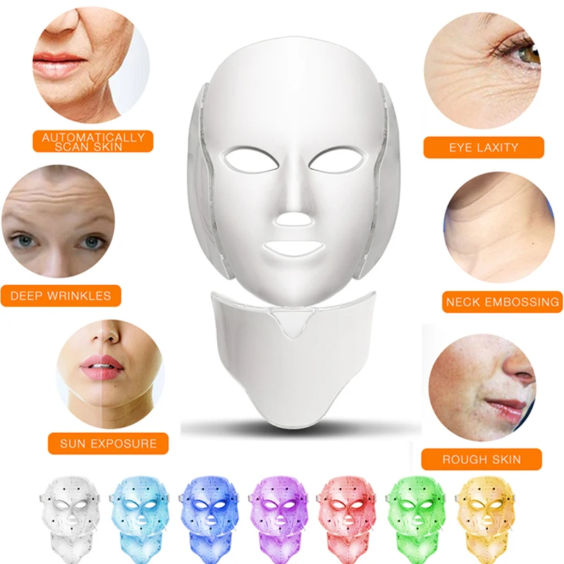 Женский Led маски для лица 7 видов цветов свет терапия проста в использовании для фототерапии для ухода за кожей в любое время и в любом месте