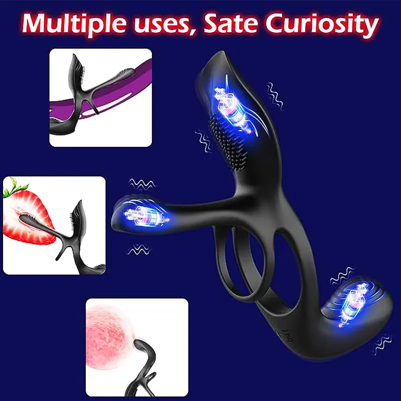 3 in 1 Vibrating Cock Ring With 10 Modes Penis Rings Vibrator for Man
