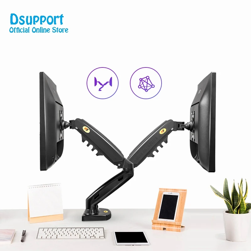 Стойка с двойным креплением на стол для монитора с полным движением для двух экранов 17-27 дюймов с нагрузкой 4,4 ~ 19,8 фунтов для каждого дисплея F160