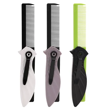 180° Rotation Plastic 2 in 1 Beard Care Barber Cutting Comb Black Pocket Comb Fine Tooth Folding Hair Comb