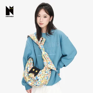 NOXXON Floral Printed Sling Bag Large Capacity Casual Tote Grocery Bag Nylon Portable Crossbody Bag for Daily Use