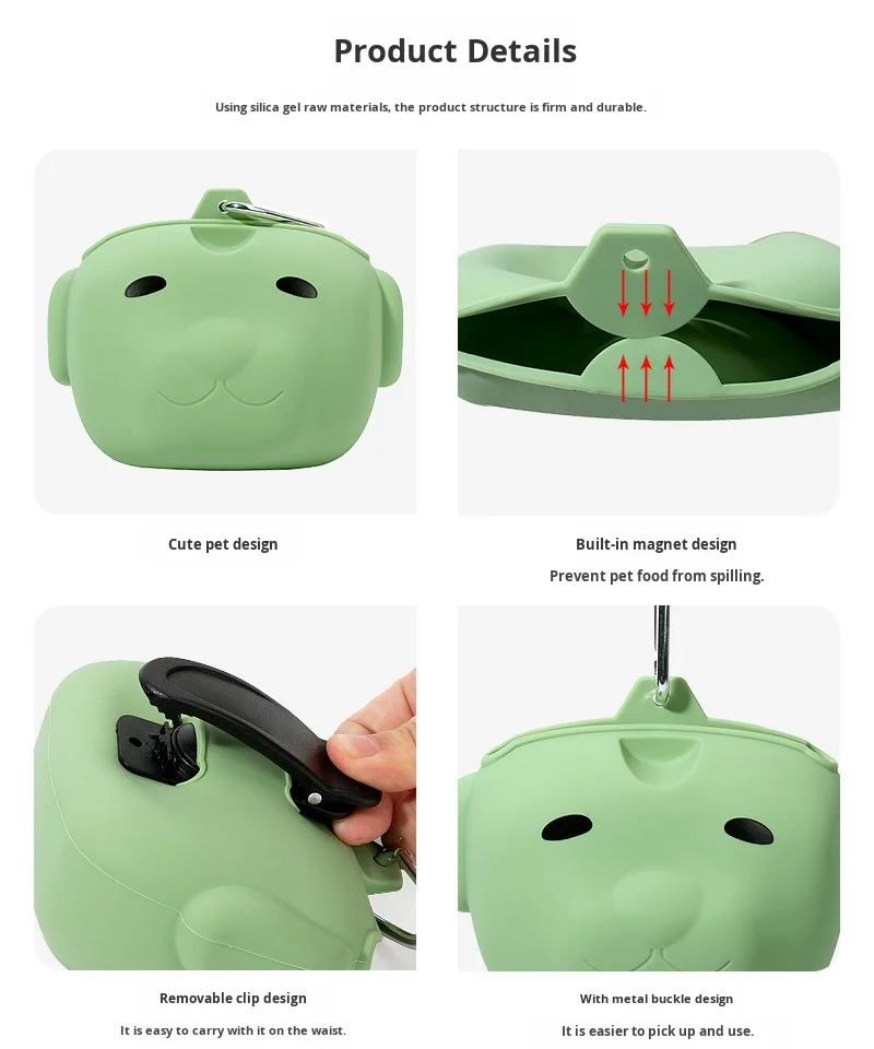 Durable Lightweight Silicone Dog Food Bag for Outdoor Use Magnetic Suction Hooks & Multifunctional Design-Food Grade Material factory