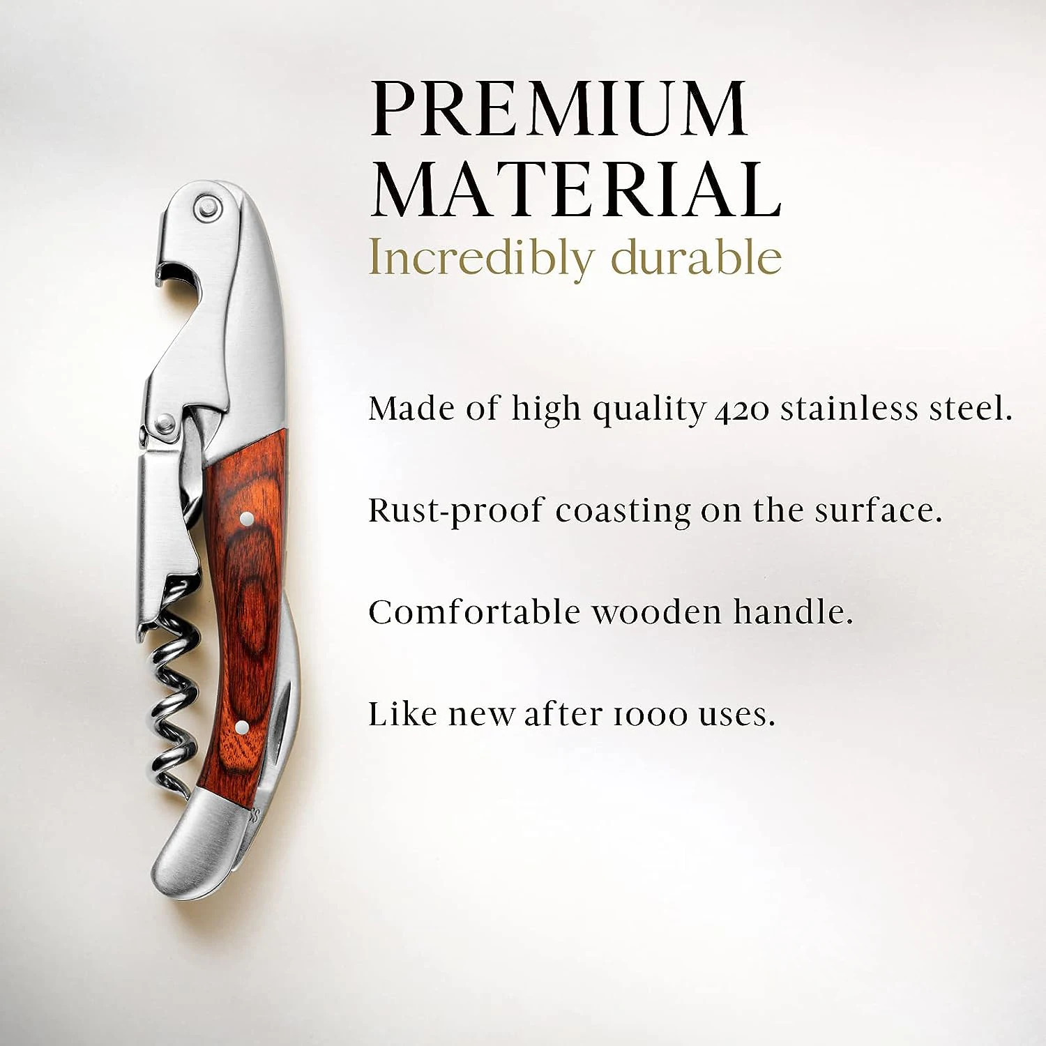 Professional Stainless Steel Corkscrew Pakka Wooden Handle Waiters