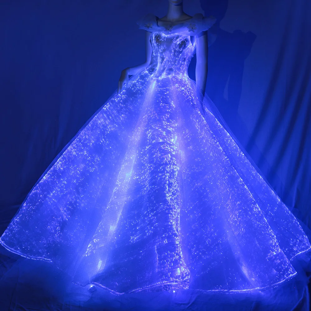 Elegant Led Light up Luminous Fiber Optic Wedding Prom Dress