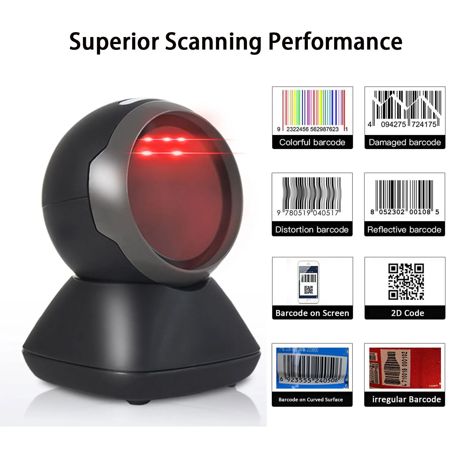 1D 2D Omnidirectional Barcode Scanner QR Code Desktop Bar Code Reader for Supermarket Store Auto Sense Data Matrix Reader