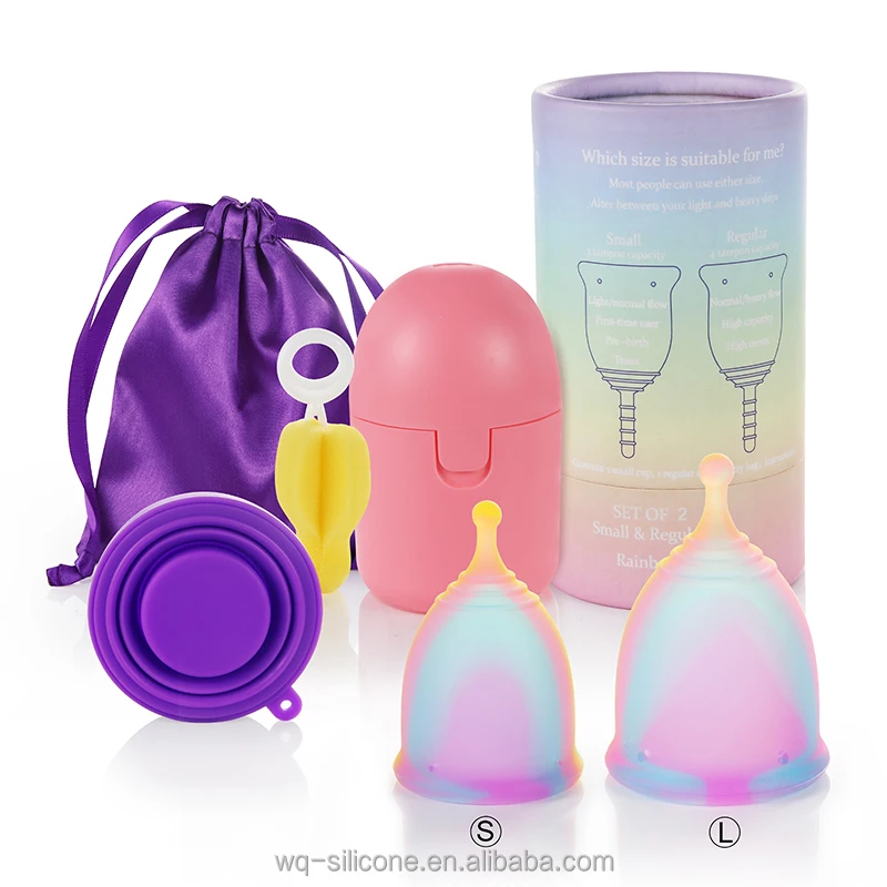 OEM Custom Logo Hot Selling High Quality BPA Free Medical Grade Silicone Women Period Rainbow Reusable Menstrual Cup manufacture