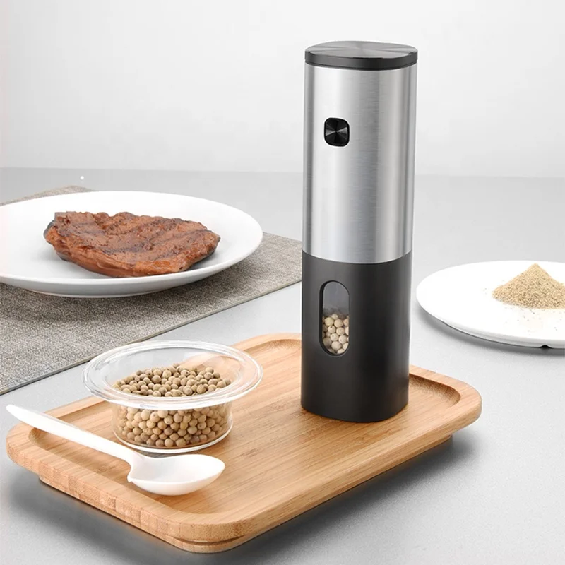 Refillable One Handed Push Button  Electric Salt and Pepper Grinder Set With Led Light for Kitchen