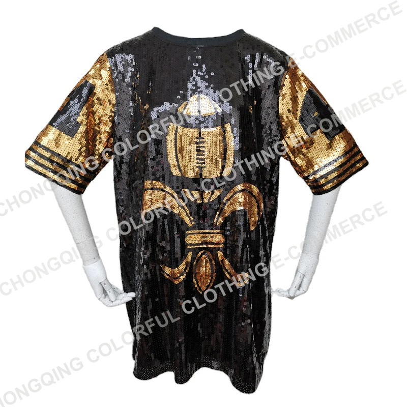 Wholesale YIZHIQIU custom made 2XL New Orleans Black and Gold Saint sequin  football jersey From m.