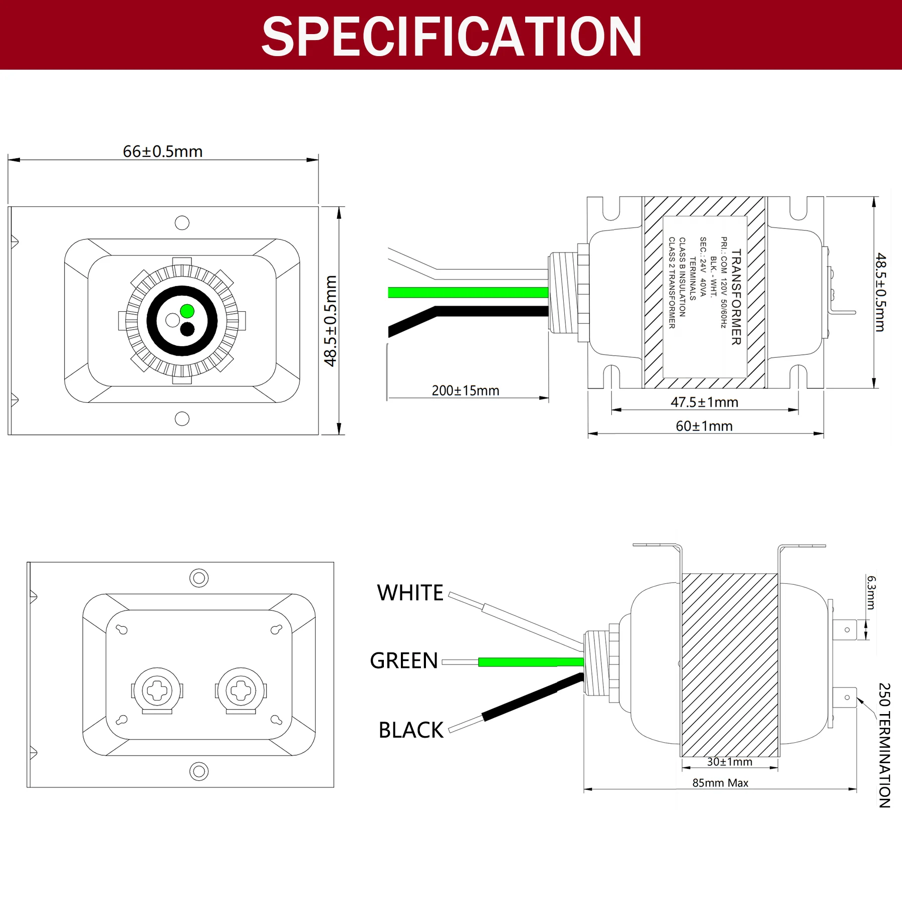 24V 40VA Doorbell Transformer