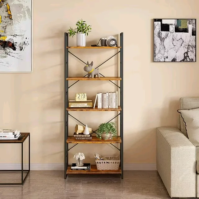 Combohome Modern Cube Tall Bookshelf 5-Tier Wood Bookshelf Modern Decorative Display Shelf Free-Standing Bookcase for Sale
