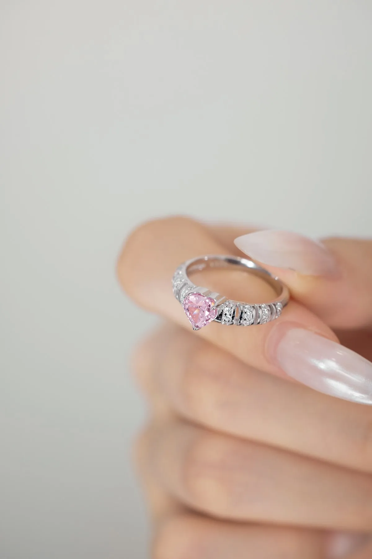 KAKODIY light luxury 925 Sterling Silver crushed ice ring with daily sweet pink cubic zirconia love ring jewelry for women detail 5