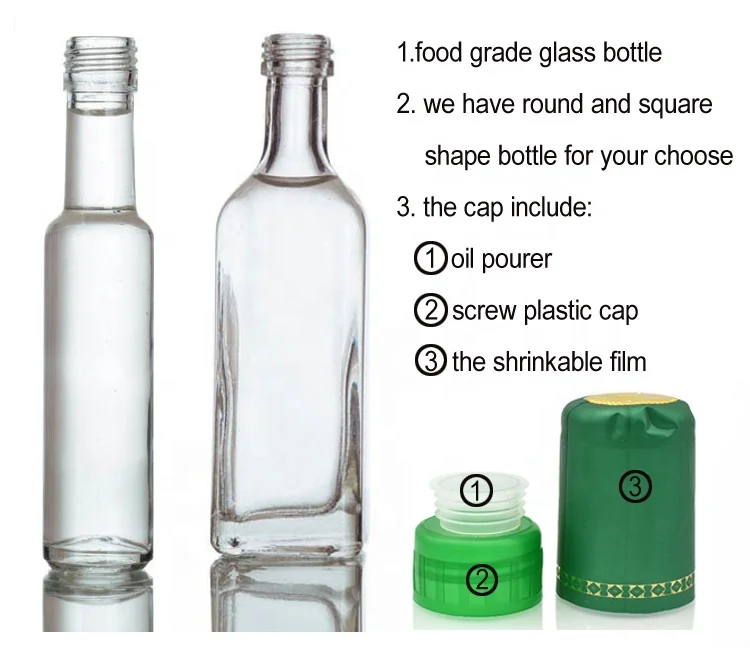Source Botella de aceite de oliva rellenable, botella de vidrio de