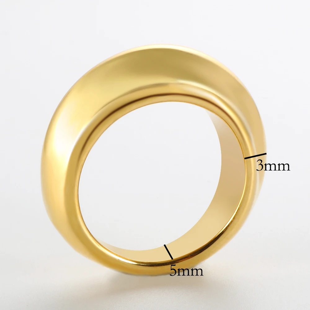 Men Simple Design Round Shape Gold Color Waterproof Korean Ins Street Style Concave Convex Arc Ring Customize Name Rings