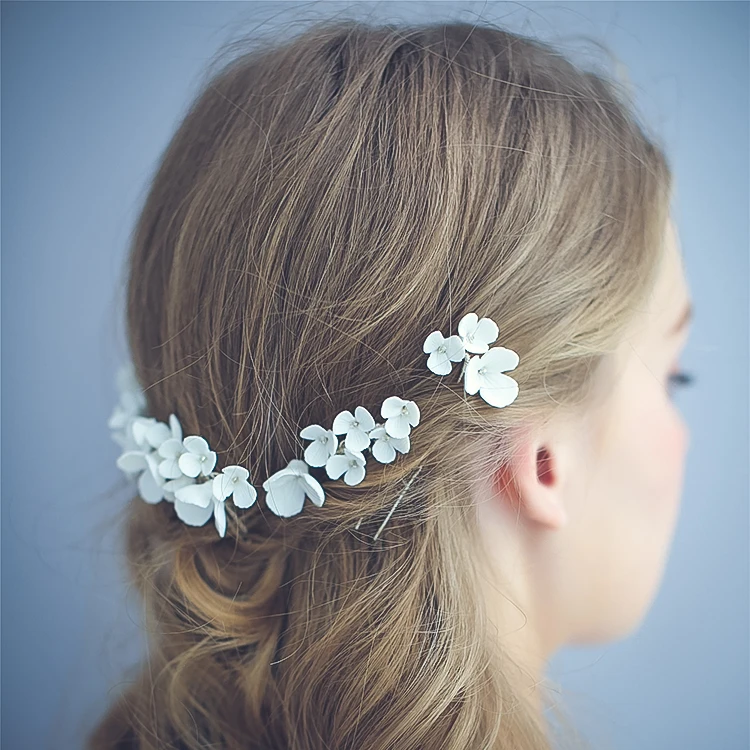 2020 Bridal Hair Accessories Newest White Ceramic Flowers Bridal Accessories Hair Pin Handmade Women Wedding Hair Combs