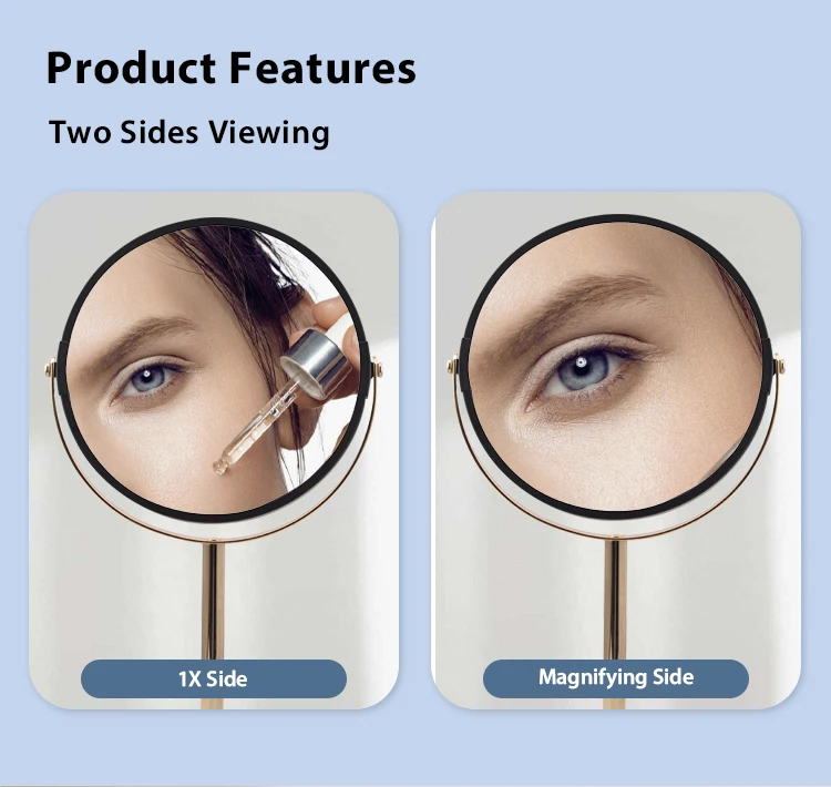 7 Inch Round Double Sided Makeup Mirror Personalized Chrome Rotatable 5X Magnifying with Metal Base for Desktop