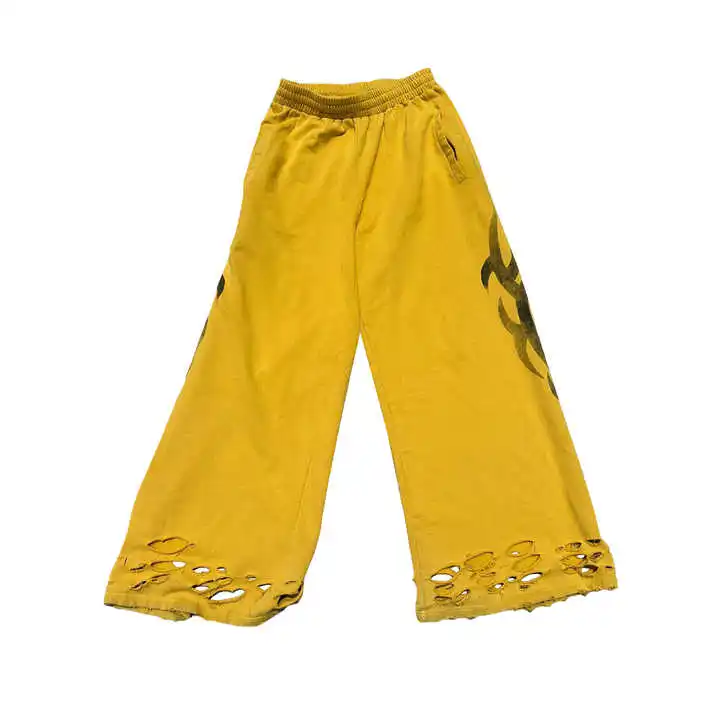 Salati Casual Nylon High Quality Oversized Wide Leg Acid Wash Stacked Flared Baggy Sweatpants Oversized Hem Hole Distress Pants gallery 10