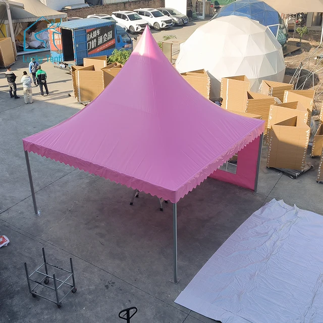 Wind Protected 5x5m Outdoor Commercial Gazebo Pink Pvc Fabric Pagoda Tent For Sale
