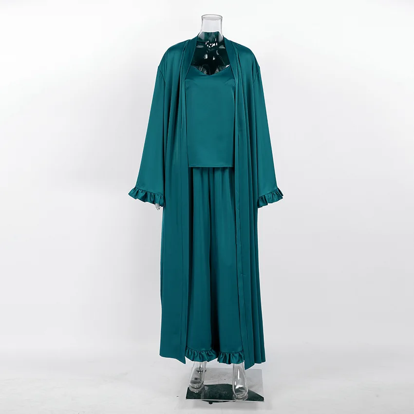 Elegant Satin Sleepwear Long Sleeve Ruffle Trim Homewear 2026 — detail
