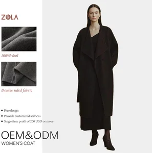 Women's Casual Winter Long Length Coat Thick Woolen Outerwear with Double-Sided Handmade Wool Stand Collar Keeps Warm